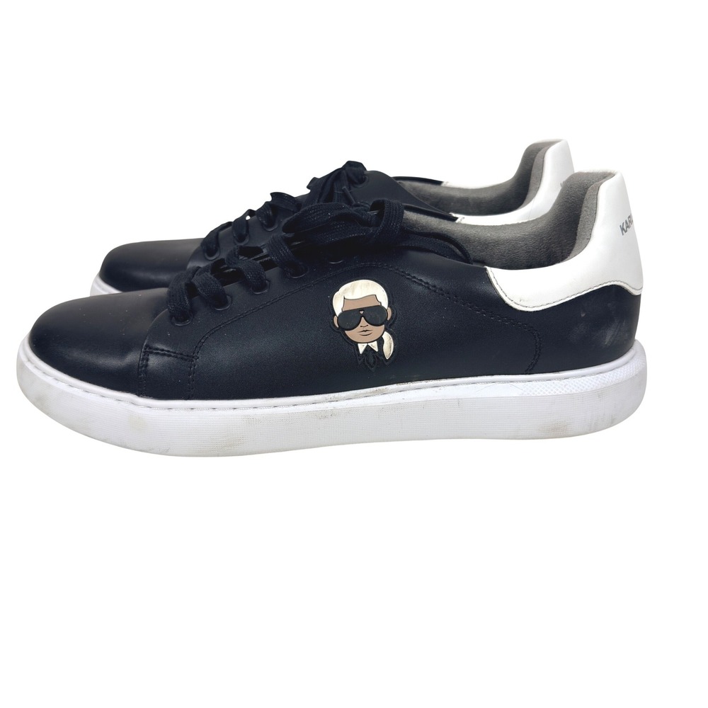 Karl Lagerfeld Paris Mens Black Leather Ikonik‎ Karl Sneakers LF1S1107 Size 13M